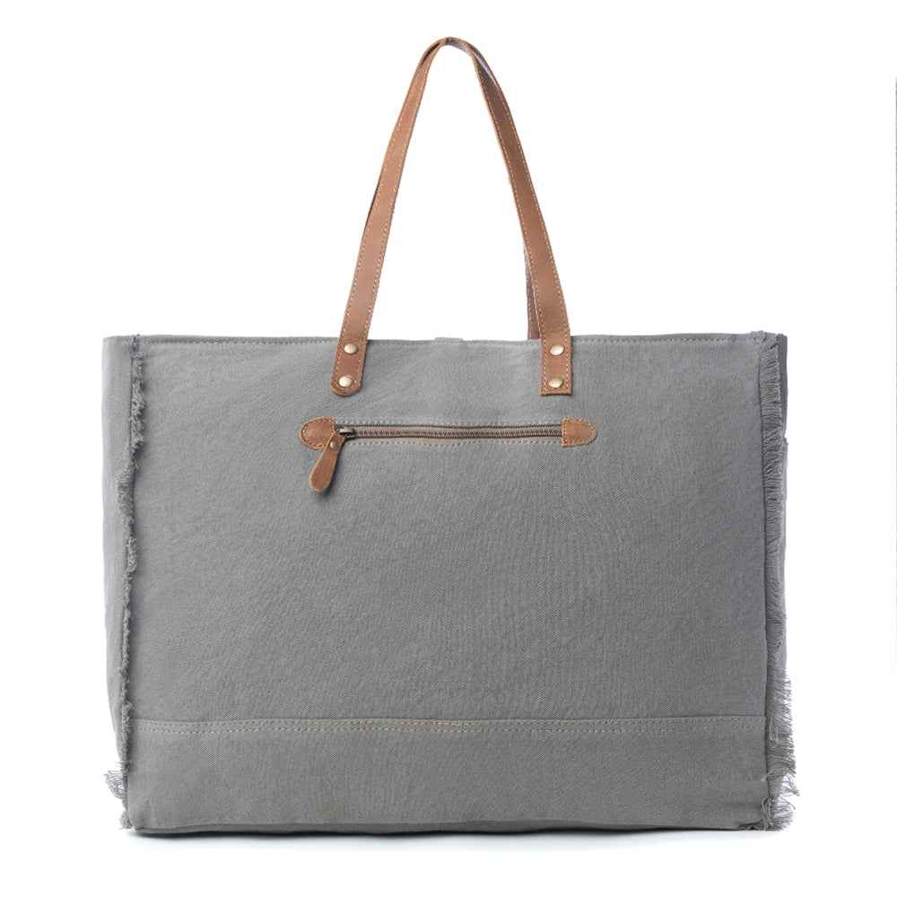 Myra Cosmopolitan Weekender Tote Bag Fringed Edges, Aztec Print Design with Buckle Flap Closure for Travel