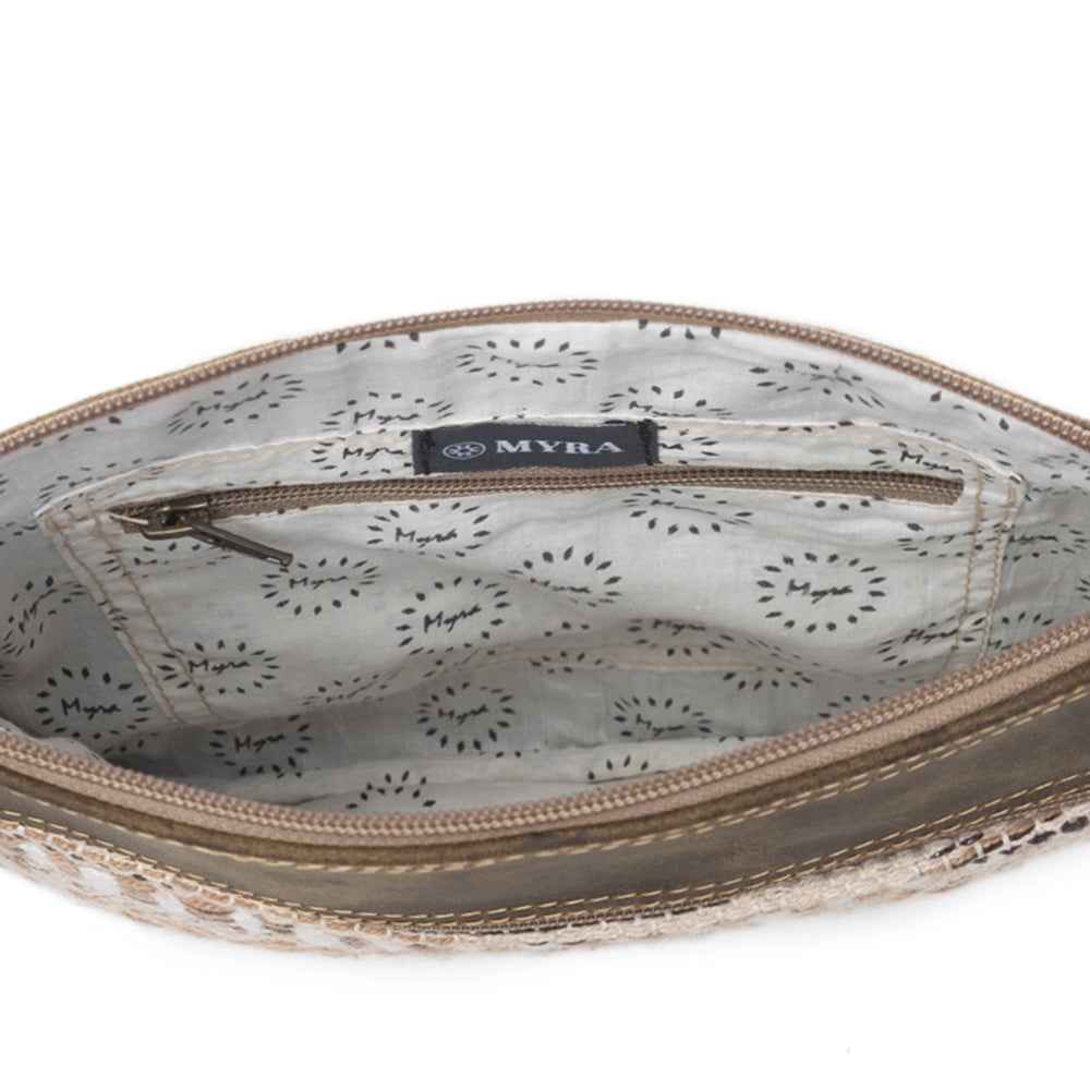 Myra Contentent Aztec Sling Bag for Women – Patterned Canvas, Brown Leather Trim, Crossbody for Everyday Western Look
