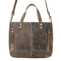 Myra Ultimate Choice Brown Suede Leather Handbag for Women Twin Top Handles, Crossbody Strap, Double Front Pockets