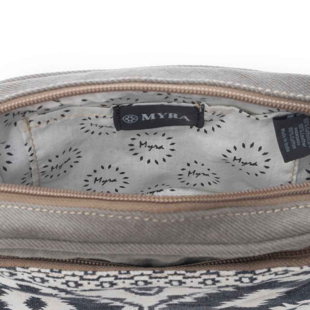 Myra Temptation Tribal Pattern Small Crossbody Bag for Women â€“ Geometric Canvas Front, Adjustable Leather Strap for Everyday Western Style