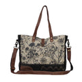 Myra Mystique Canvas Leather Messenger Bag - Dual Strap Floral Satchel with Vintage Print and Adjustable Crossbody Design