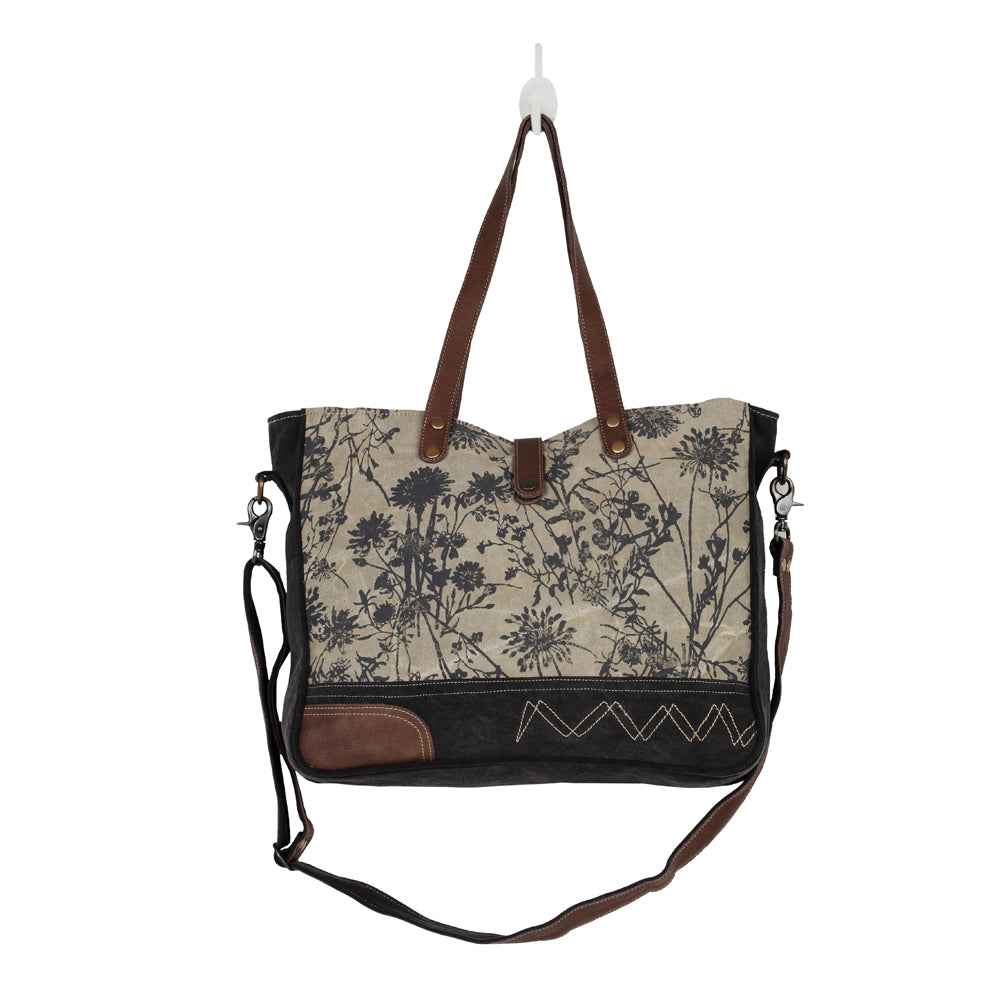 Myra Mystique Canvas Leather Messenger Bag - Dual Strap Floral Satchel with Vintage Print and Adjustable Crossbody Design
