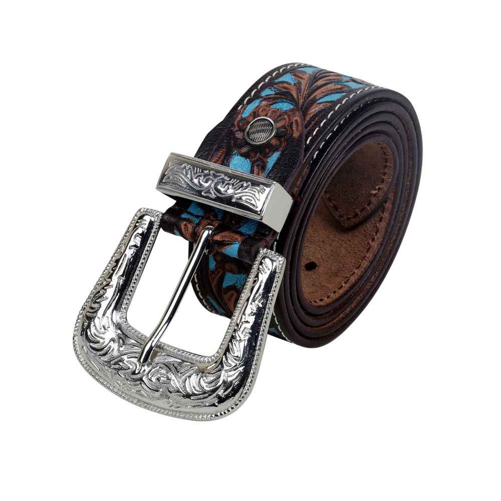 Turquoise Hand-Tooled Leather Women's Belt