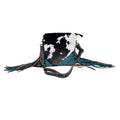 Myra Cobal Blue Concealed Carry Bag Hair-On Leather Crossbody with Embossed Turquoise Panel and Fringe Detailing