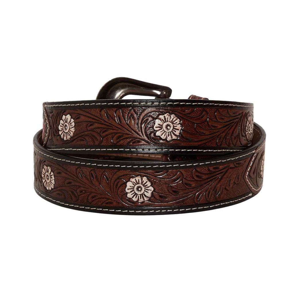 Pink feather Hand-Tooled Leather Women's Belt