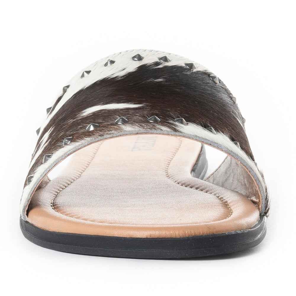 Myra Wild Dust Hairon Leather Slide Sandals â€“ Studded Flats for Women, Slip-On Comfort with Western Charm