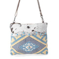 Myra Tufts Pattern Woven Hairon Crossbody â€“ Tribal Geometric Print with Leather Strap and Studded Accents