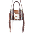 Myra Maia Hairon Leather Concealed Carry Bag for Women – Tooled Leather Panels, Fringed Sides, Dual Straps for Easy Carry