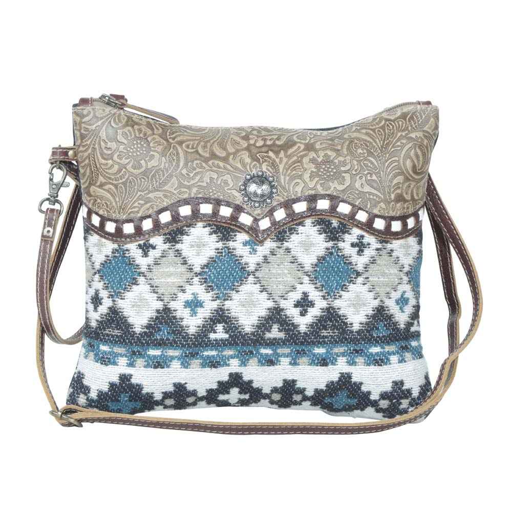 Myra Tincture Embossed Leather Crossbody Bag for Women Aztec Pattern, Adjustable Strap for Rodeo Style