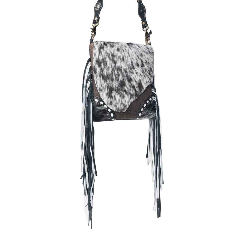 Myra Corral Tempo Leather Concealed Carry Sling  - Fringed Hairon Crossbody Bag with Adjustable Strap for Rugged Touch