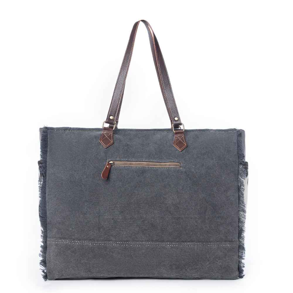 Myra Rosalinda Cross Stitched Hairon Leather Weekender Bag - Spacious Travel Tote with Stitch Trim and Durable Shoulder Straps