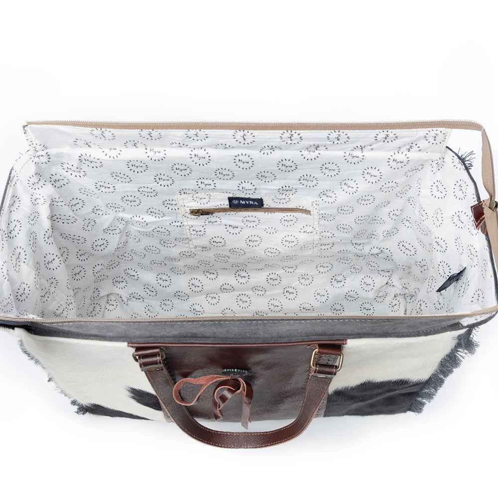 Myra Rosalinda Cross Stitched Hairon Leather Weekender Bag - Spacious Travel Tote with Stitch Trim and Durable Shoulder Straps