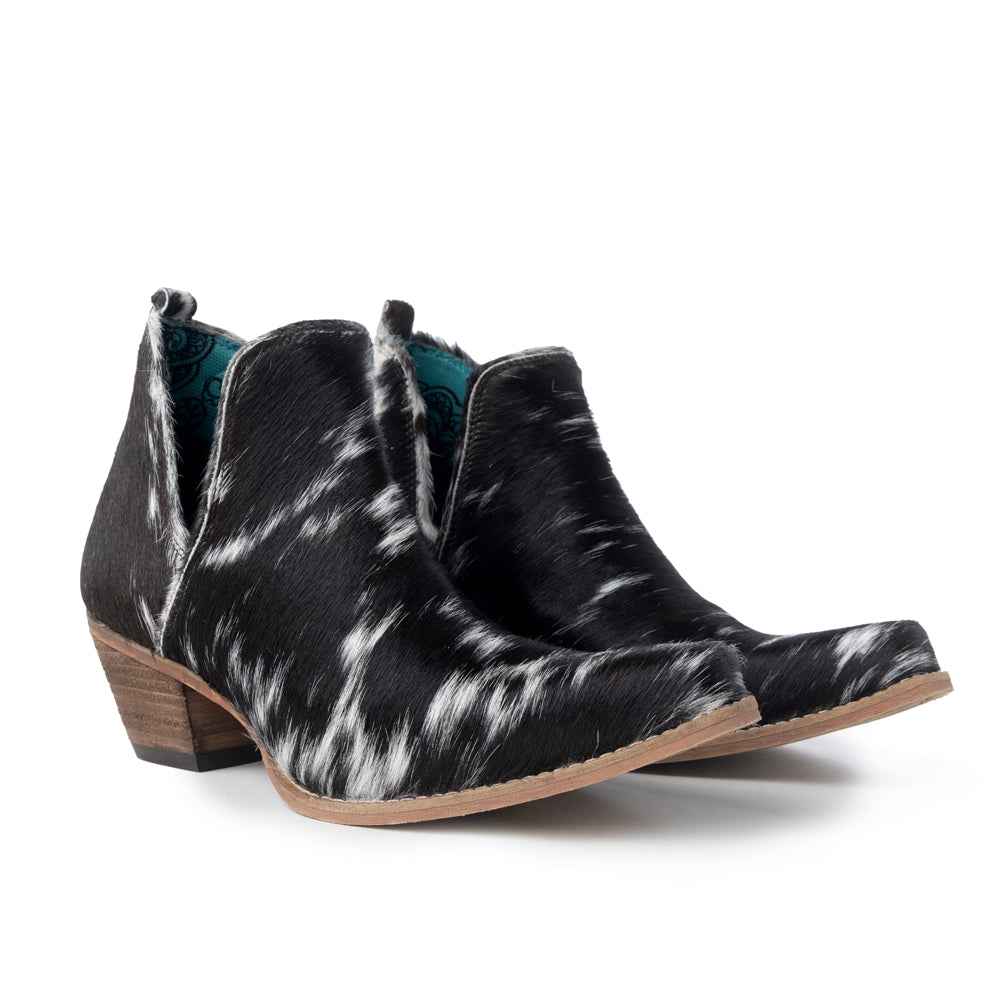 Sunset Bloom Split-Top Hair-On Hide Boots In Black & White
