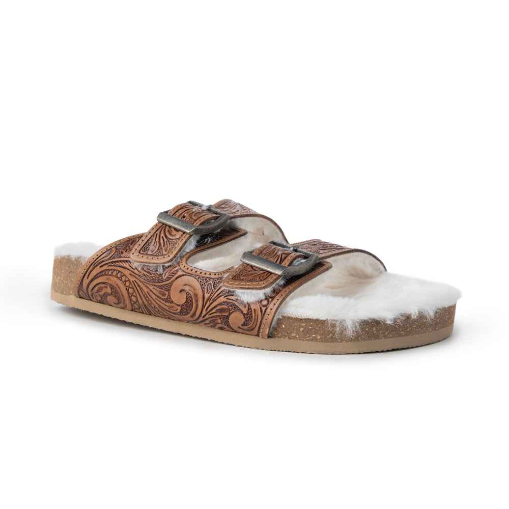Trail Winder Hand-tooled Fur Comfort Leather Sandals