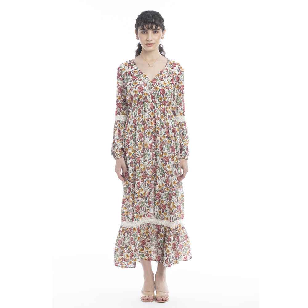Ember Floral Print Lace Accent Dress