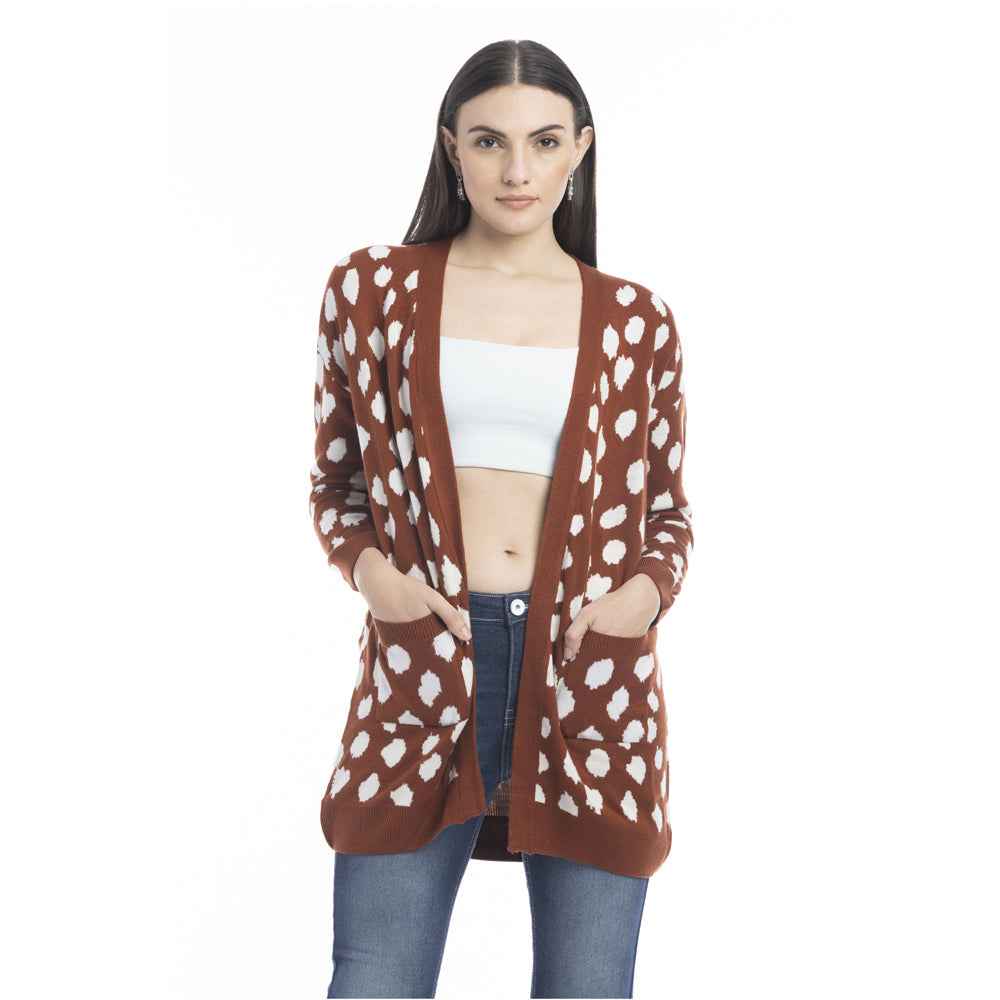 Nora Animal Print Cardigan In Russet