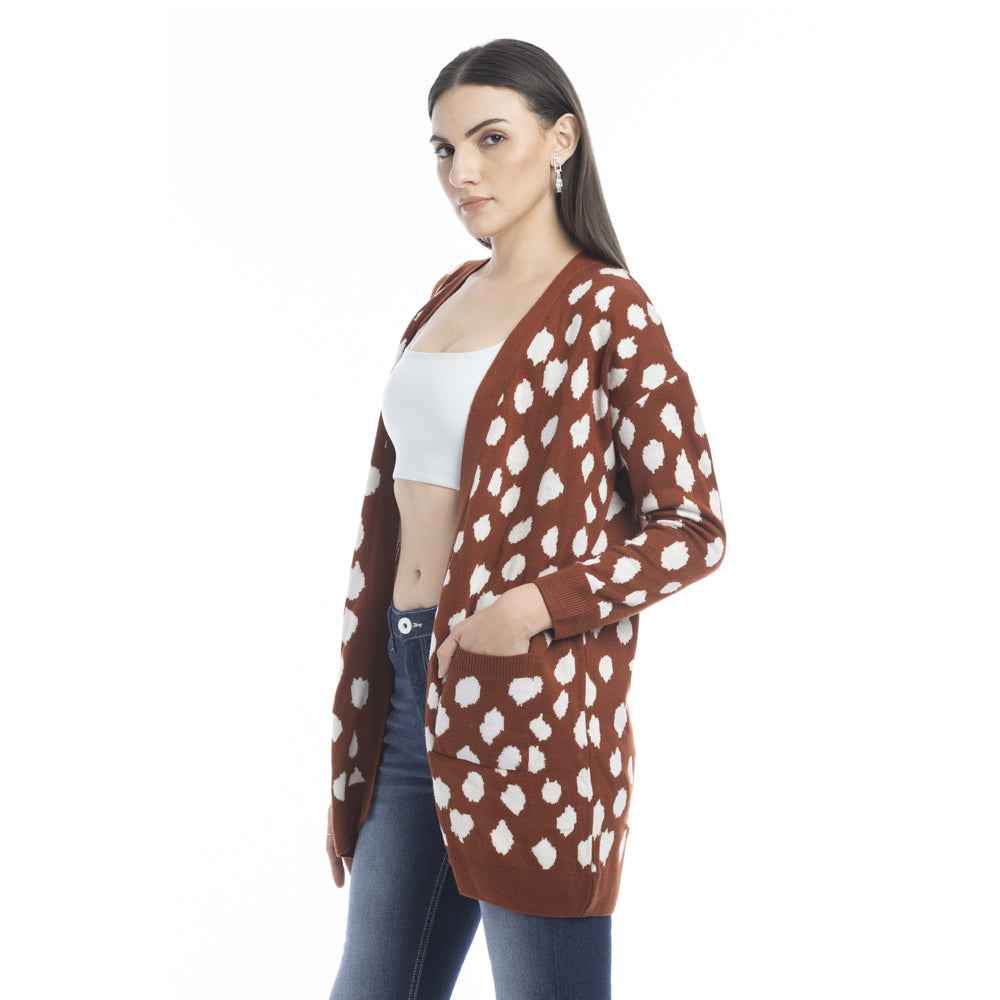 Nora Animal Print Cardigan In Russet
