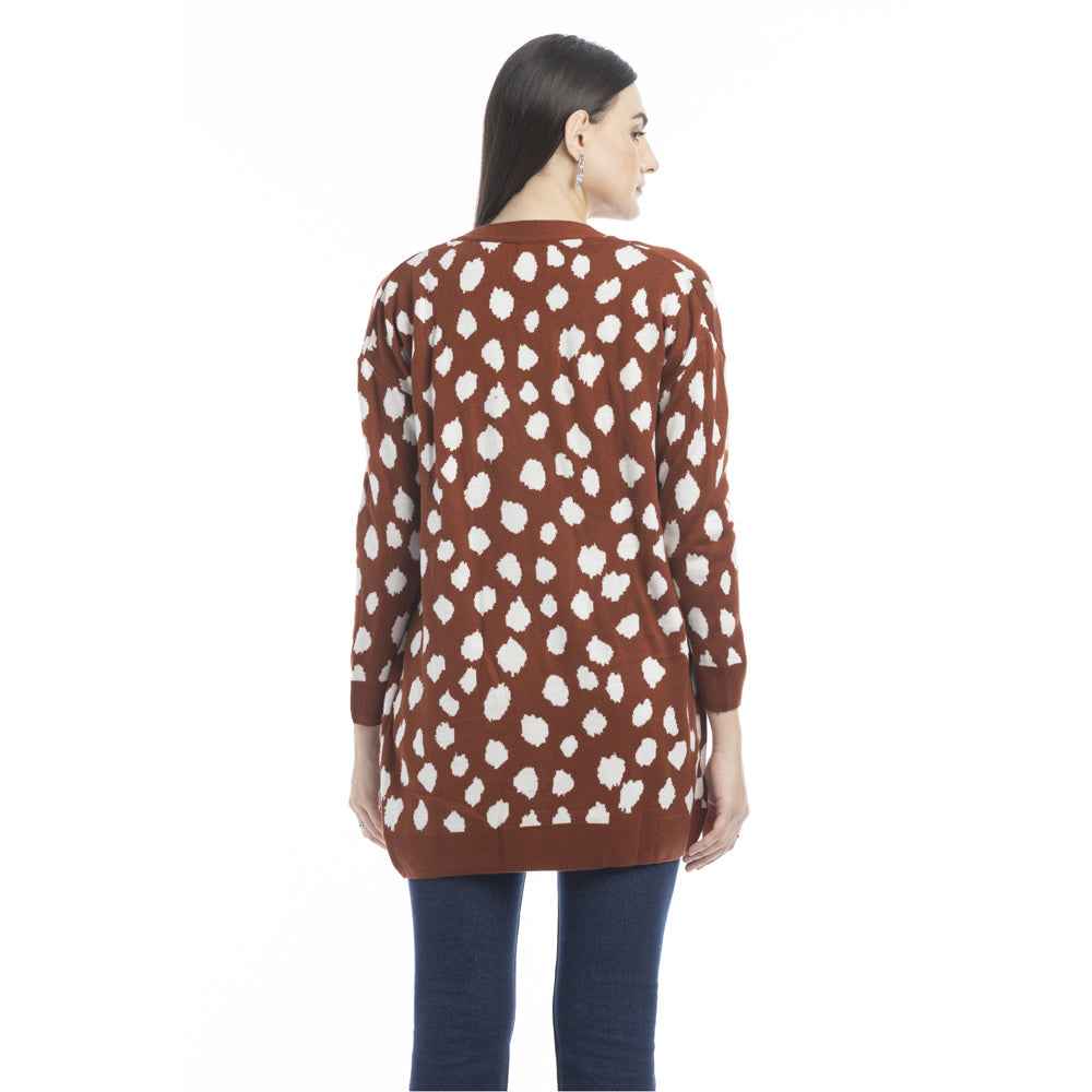 Nora Animal Print Cardigan In Russet