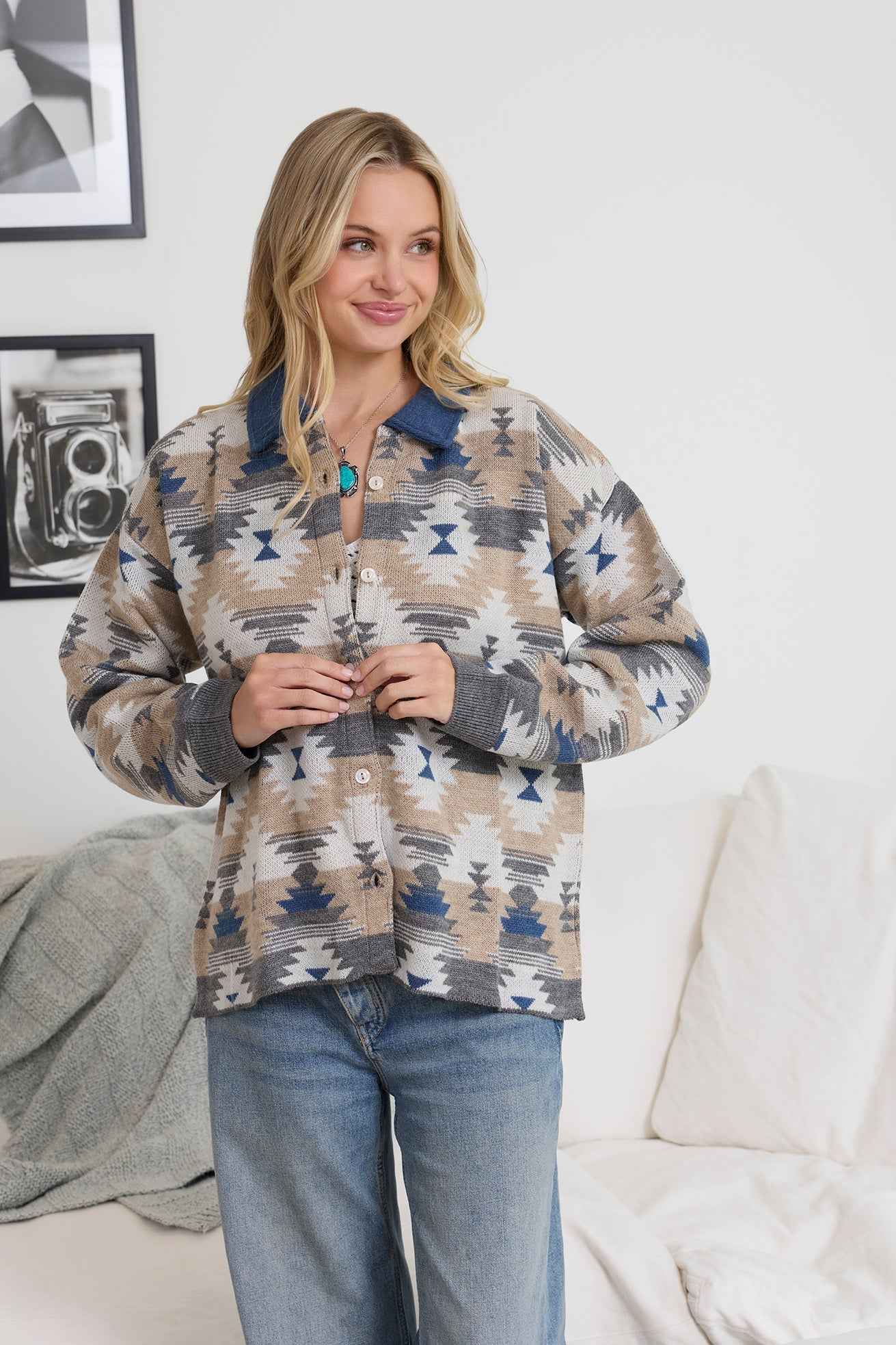 Raign Button Front Shacket Sweater