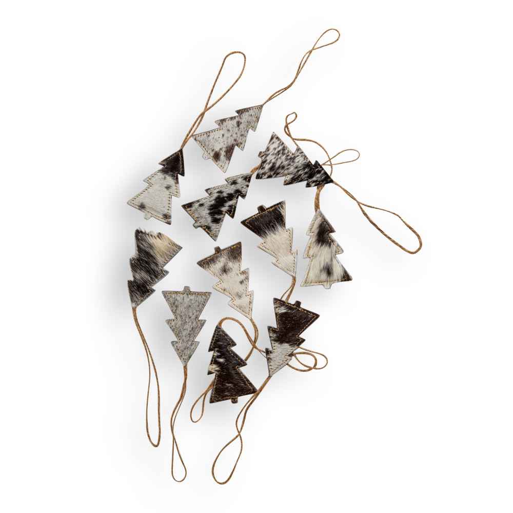 Christmas Tree Hair-On Hide Ornament Set In Black