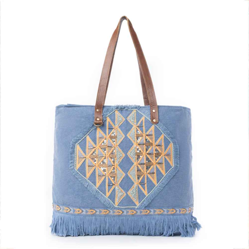 Ember Reflections Embroidered Tote Bag
