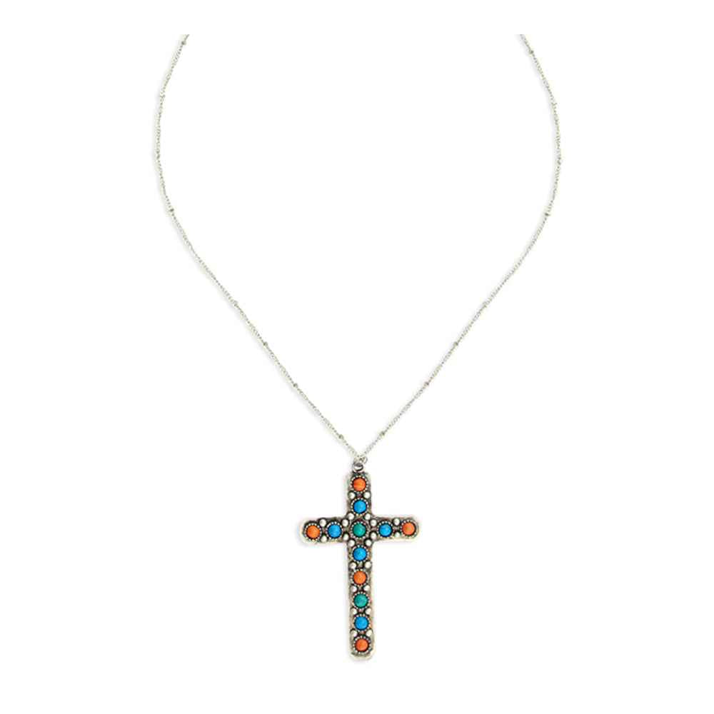 Beaded Stones Cross Necklace
