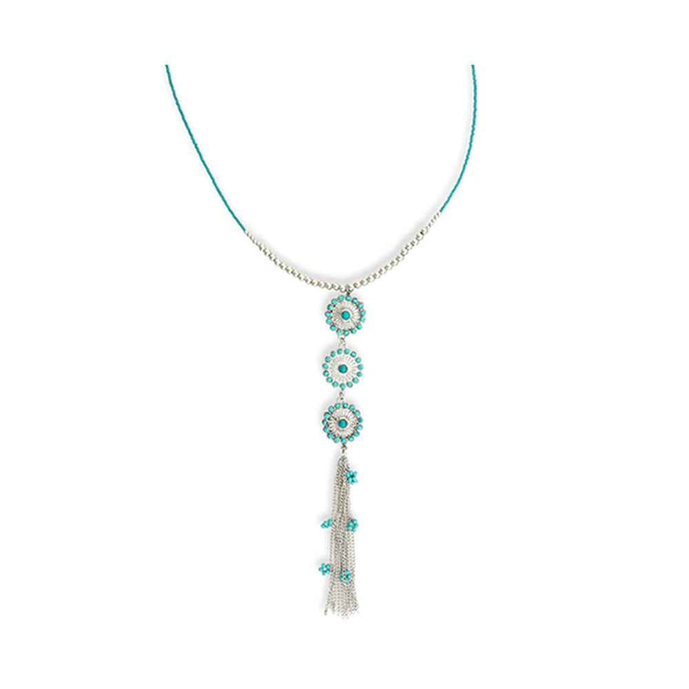 Bloom Flower Mini Concho Tassled Necklace