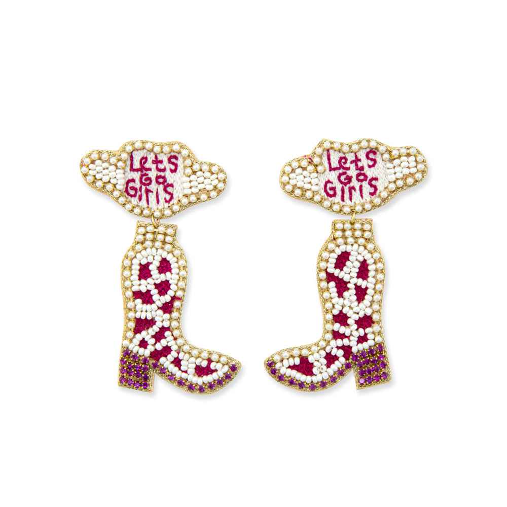 Letâ€™s Go Girls Beaded Boot Earrings