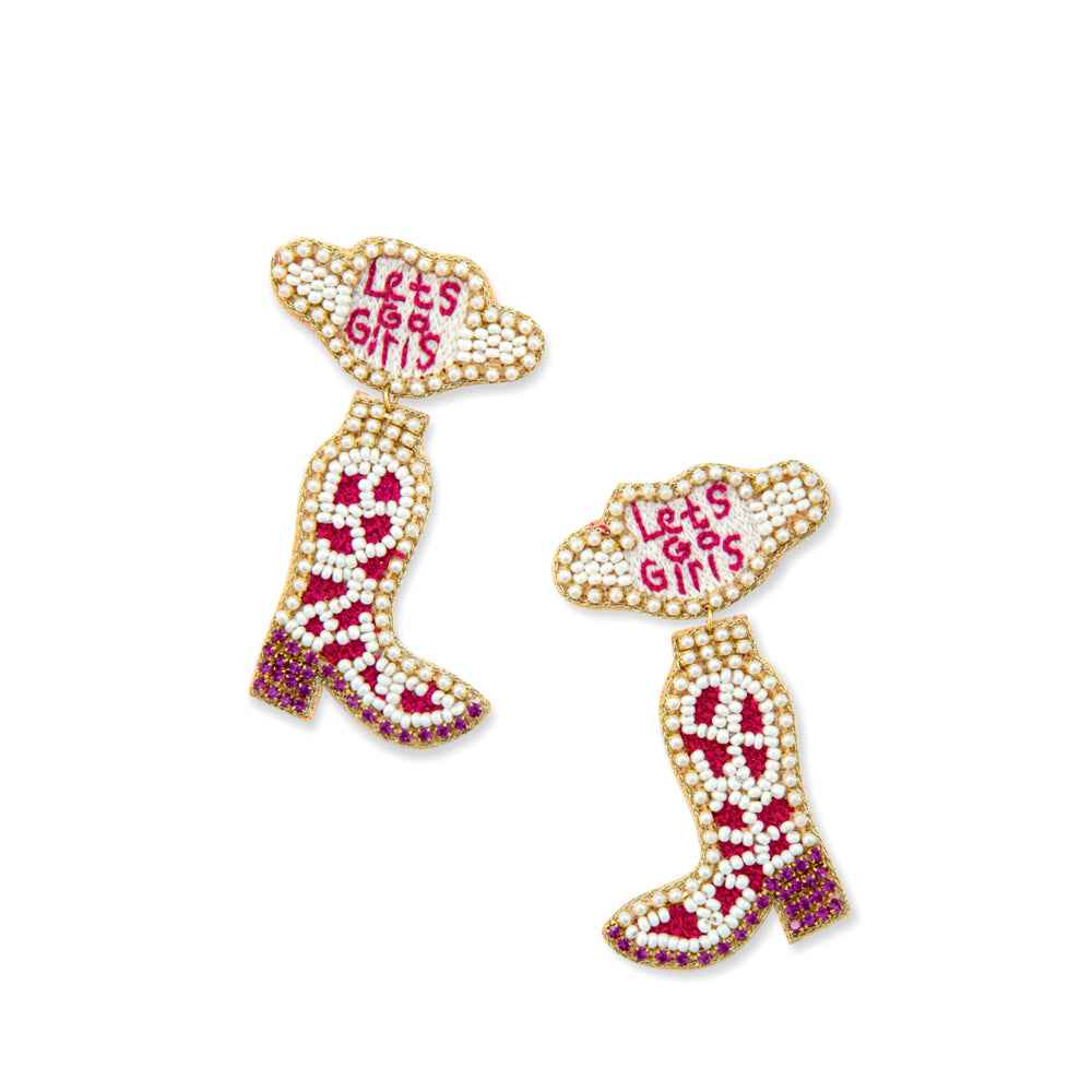 Letâ€™s Go Girls Beaded Boot Earrings