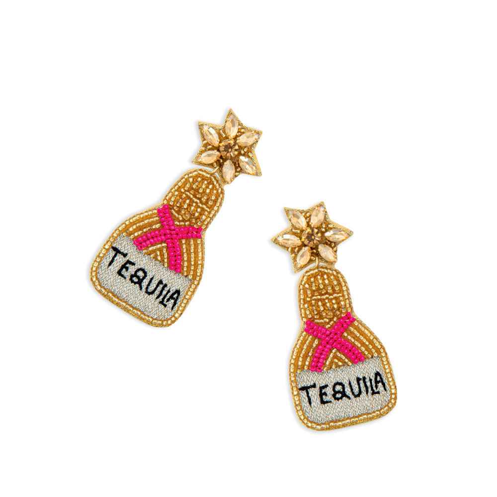 Tequila Bottle Beaded Earrings