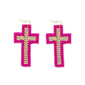 Beaded Cross Dangle Earrings in Magenta