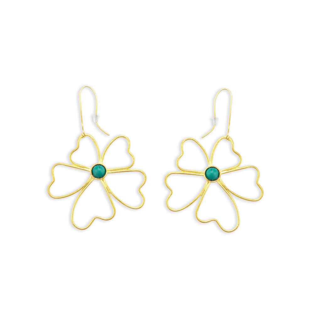 Peony Petals Flower Gold Toned Earrings
