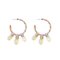 Shore Treasures Woven, Beaded Earrings With Cowrie Shell  Charms