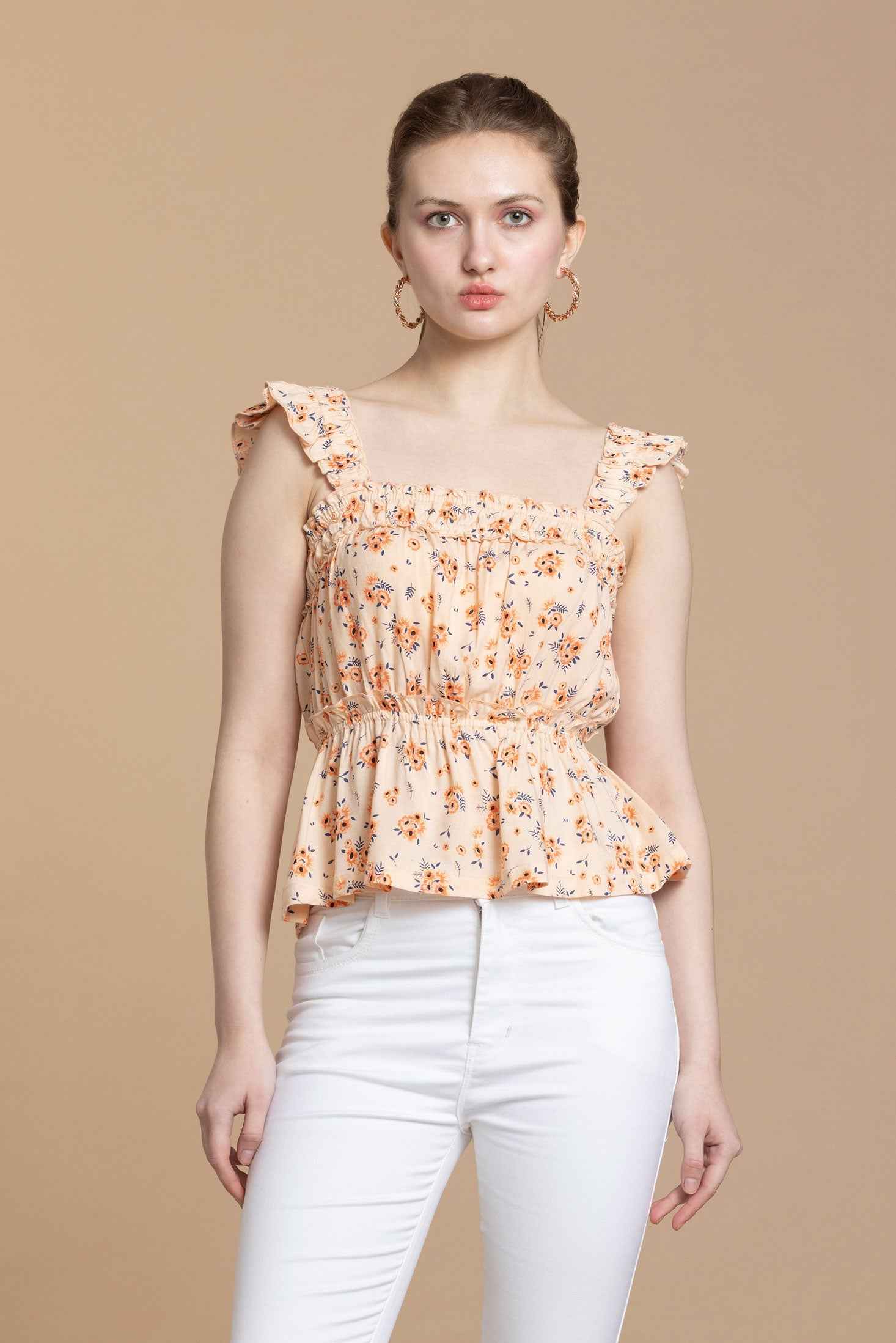 Bohera Sashiko Floral Peplum Top