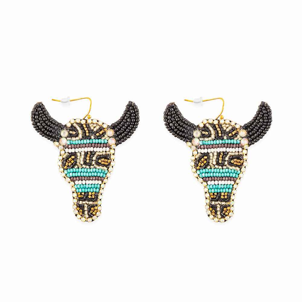 Blue Bull Beaded Earrings