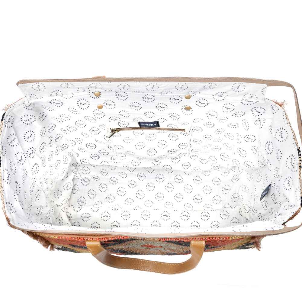 Myra Kaliko Hill Canvas Weekender Bag for Women Handwoven Boho Print with Dual Shoulder Handles
