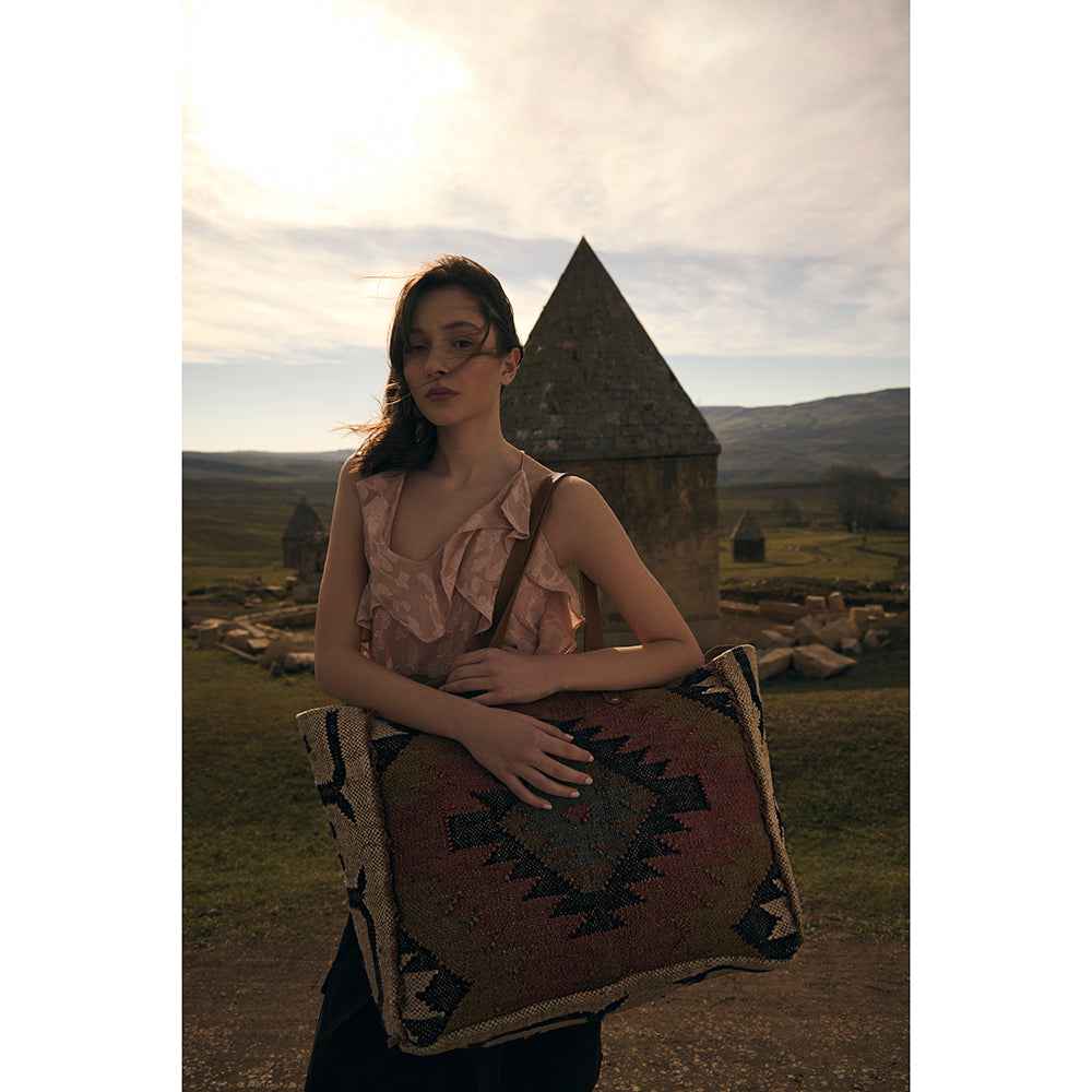 Myra Kaliko Hill Canvas Weekender Bag for Women Handwoven Boho Print with Dual Shoulder Handles