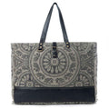 Myra Carmela Printed Canvas Weekender Bag â€“ Leather Handles with Buckle Strap, Spacious Travel Tote for Western Getaways
