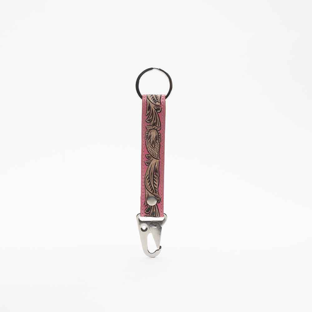 Pink Skies Hand-tooled Leather Key Fob