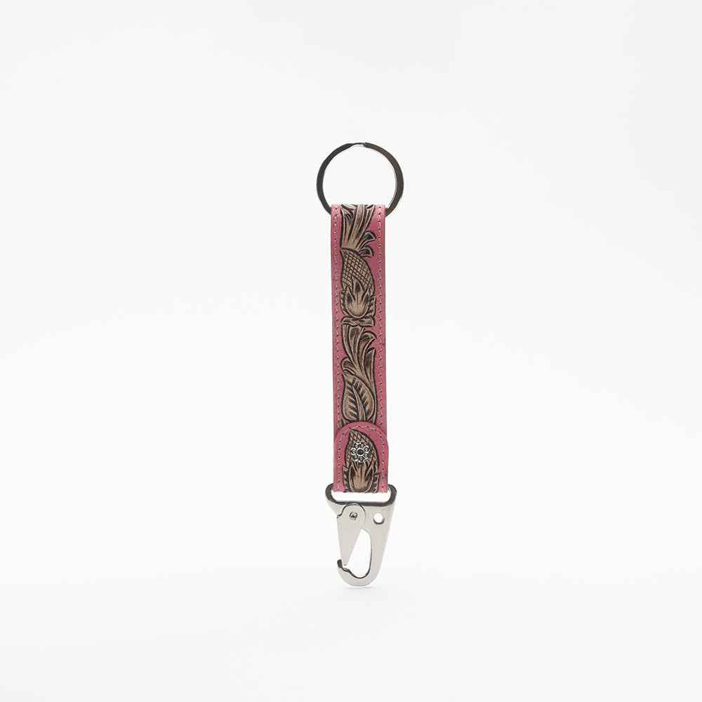 Pink Skies Hand-tooled Leather Key Fob
