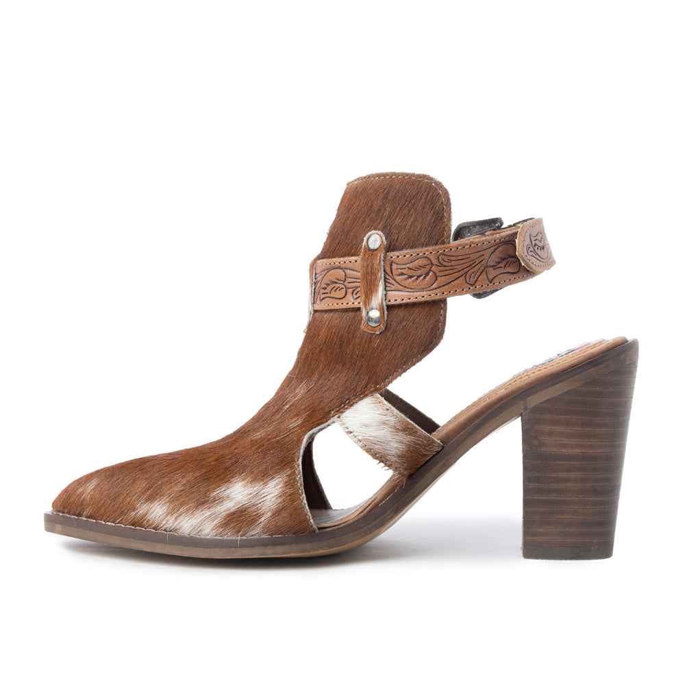 Myra Cora Jo Hairon Leather Boots - Pointed Toe, Block Heel Ankle Boots with Handtooled Buckle Accents for Cowgirl Escapades
