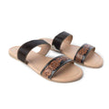 Myra Tambra Mesa Embossed Hairon Leather Slides for Women - Black Tooled Strap, Comfort Footbed for All-Day Style