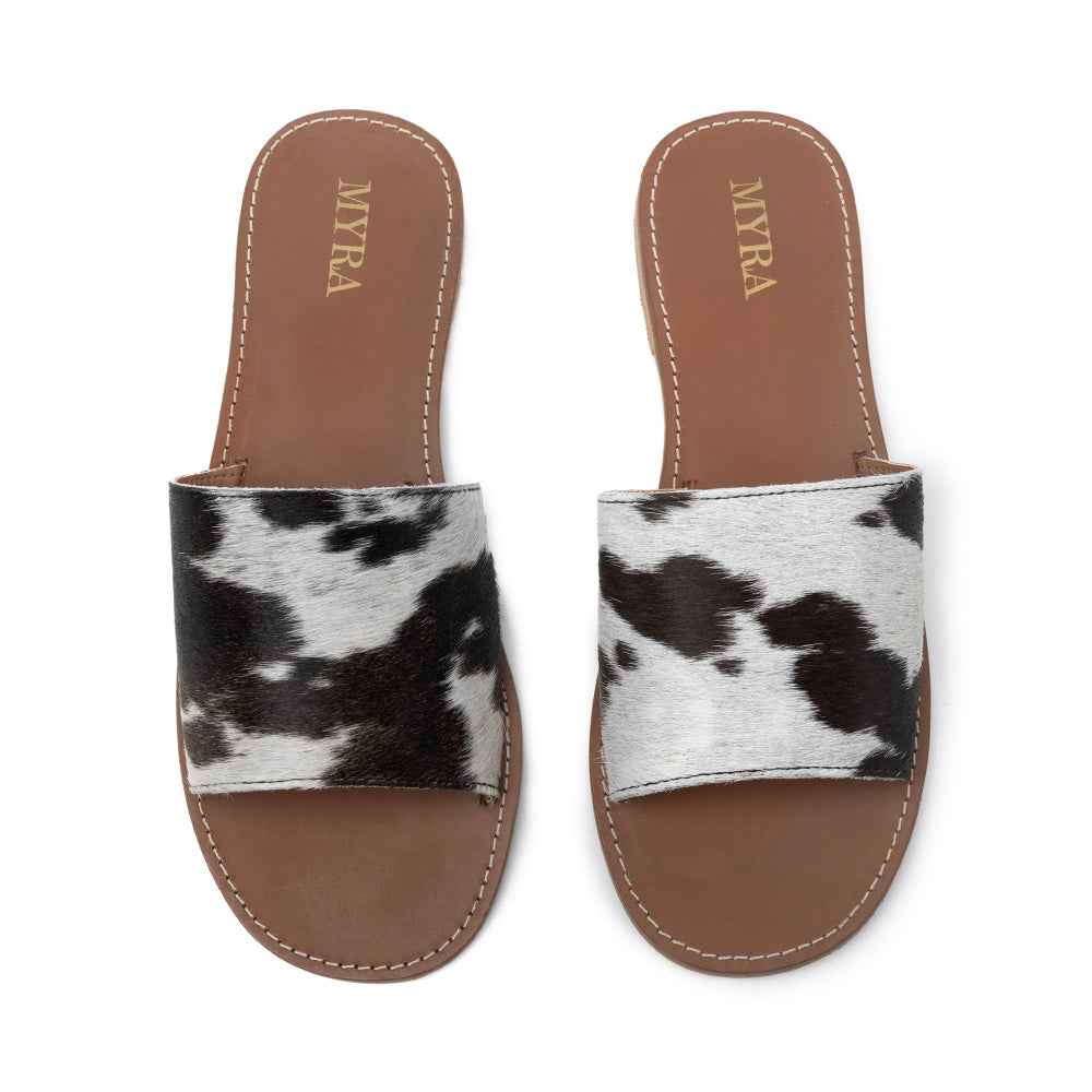 Kemma Hair-On Hide Sandals In Light And Ebony