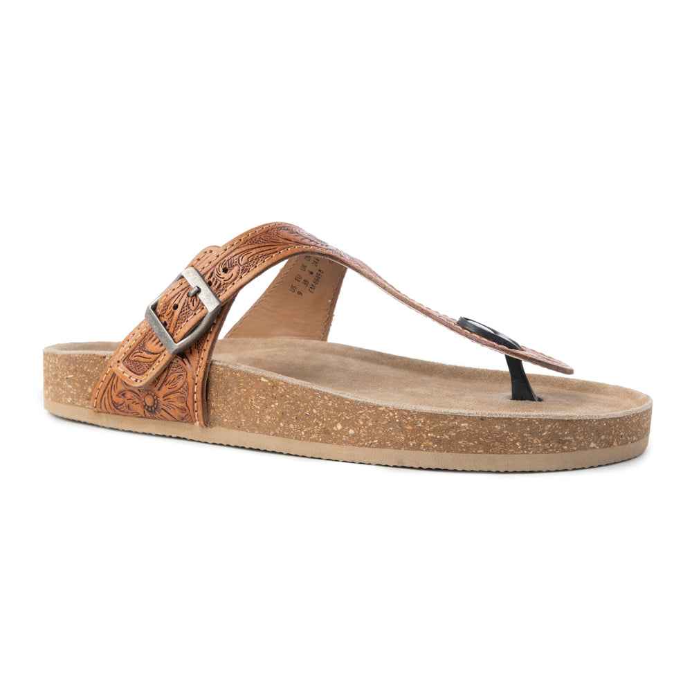 Myra Rosie Trail Handtooled Leather Sandals for Women – Cork Sole, Toe Ring Design for All-Day Comfort