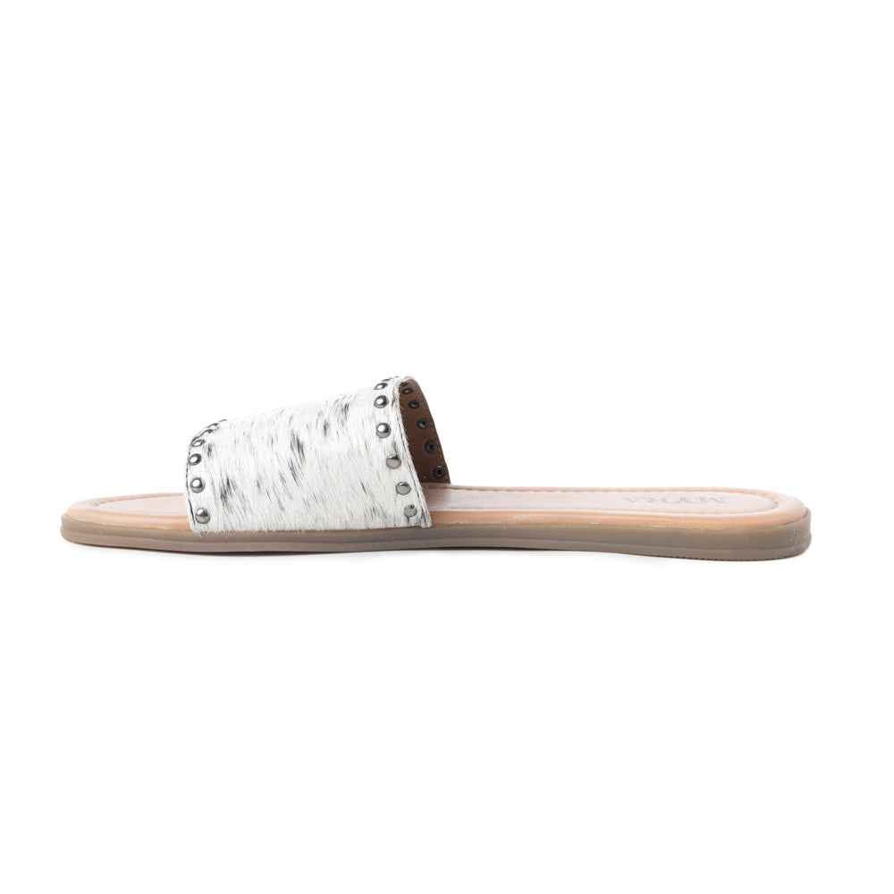 Myra Lettie Ridge Dark Hair-On Leather Flip Flops for Women - Western Slide Sandals with Soft Sole for Casual Comfort