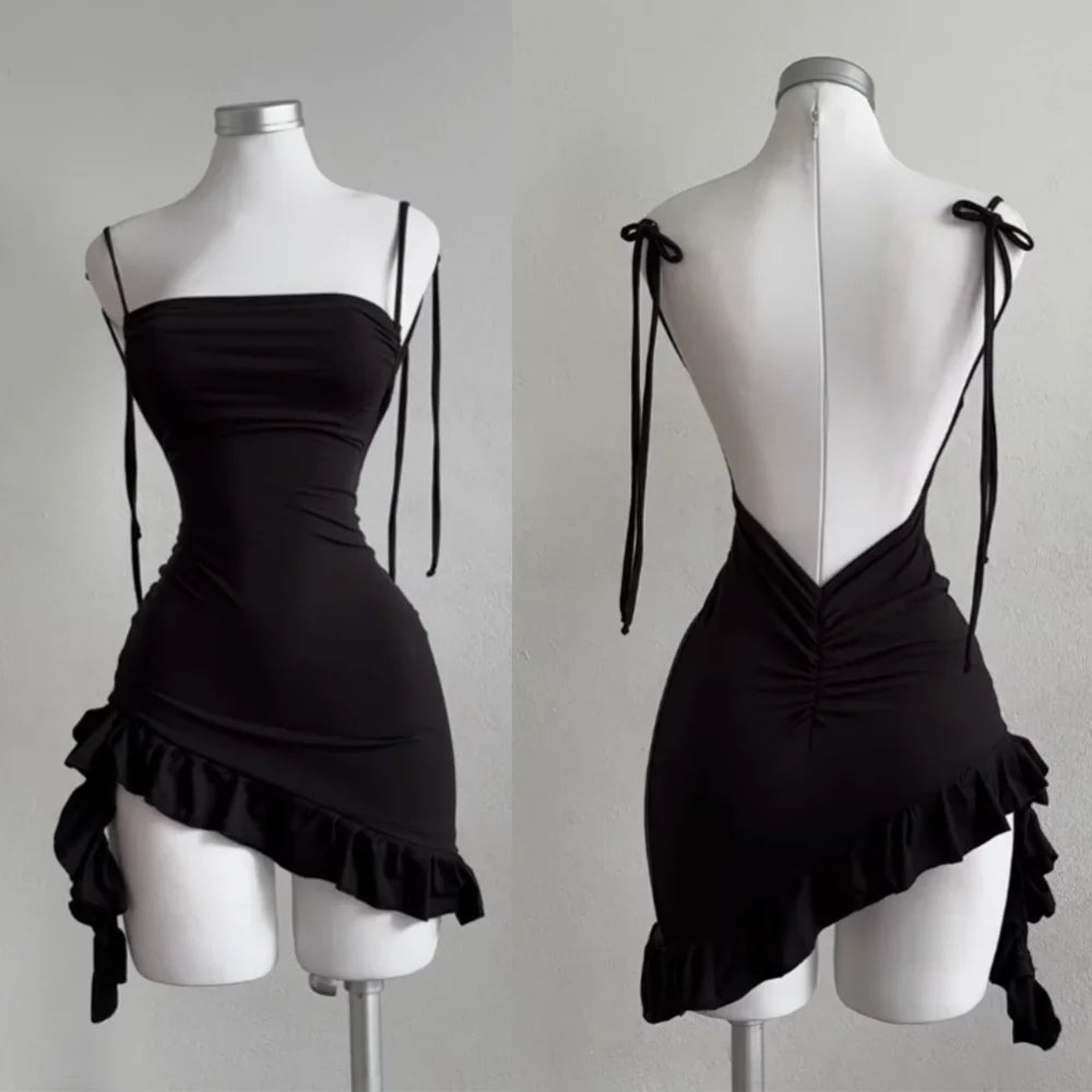 2025 popular European and American new dress with summer high-end feel Y2K sexy backless lace up spicy girl's hip hugging skirt by Urban Fashion Icon