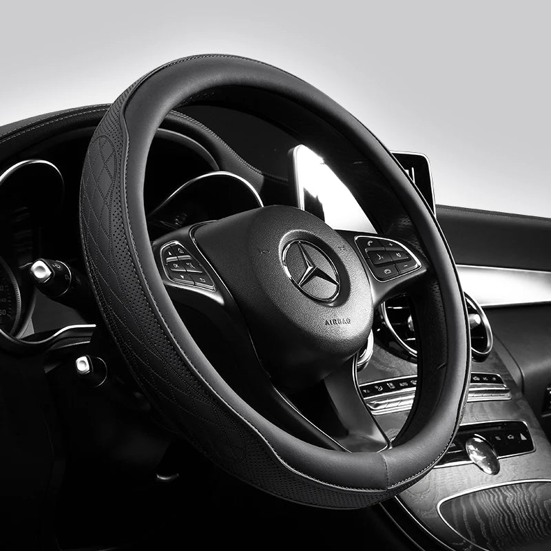 Napa Leather Perforated Patchwork Car Steering Wheel Cover, Non-slip,