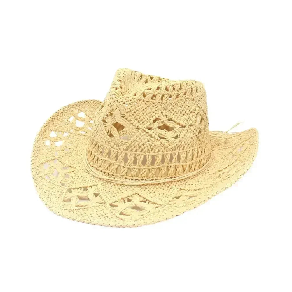 Summer Outdoor Men Women Hand-woven Western Cowboy Straw Hats Wide Brim Breathable Beach Jazz Cap Sun Protection Hat (Copy)