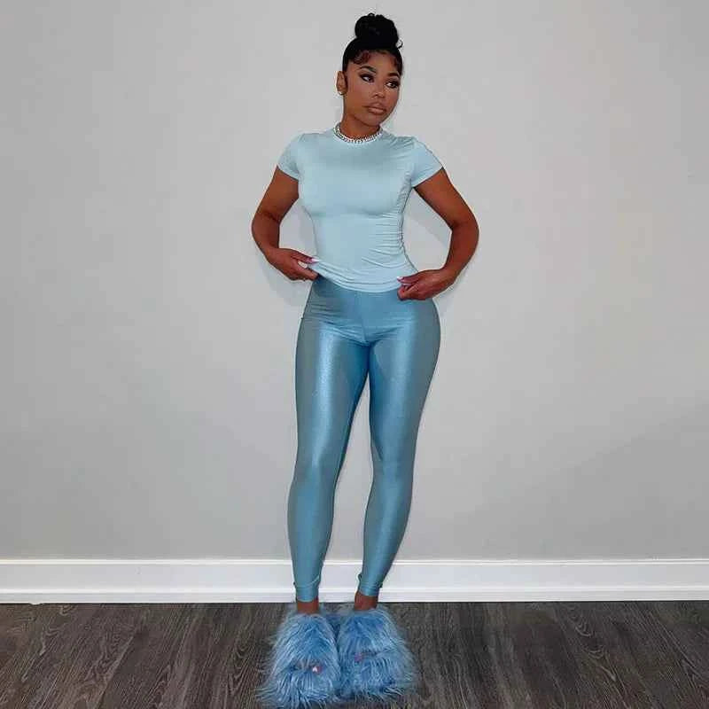 Crop Top Solid Color Two-Piece Pant Sets