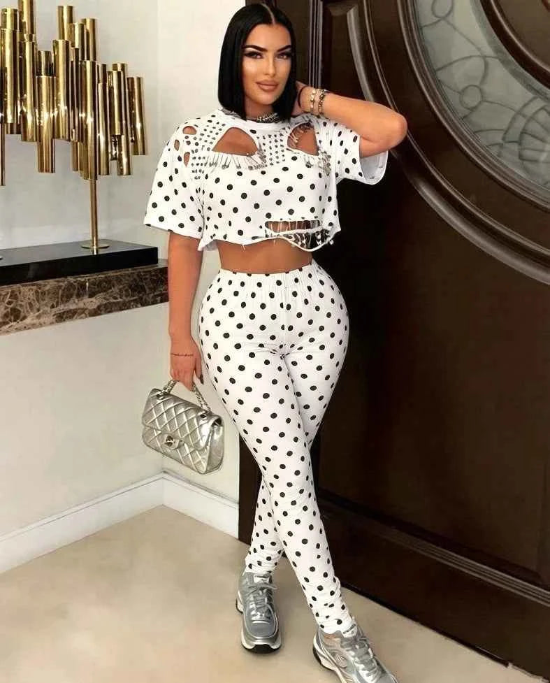 Polka Dot Two-Piece Pants Set